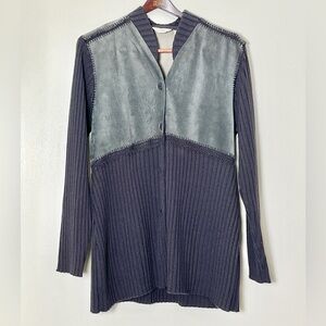 J. Jill Jacket Women’s Medium Gray Suede Knit Button Front Classic Luxury‎